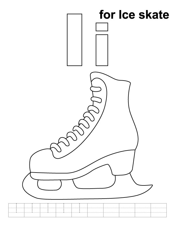 I for ice skate coloring page with handwriting practice 