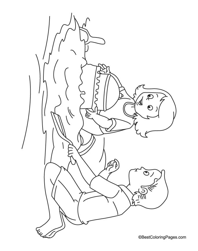 Kids making castle in sand coloring page