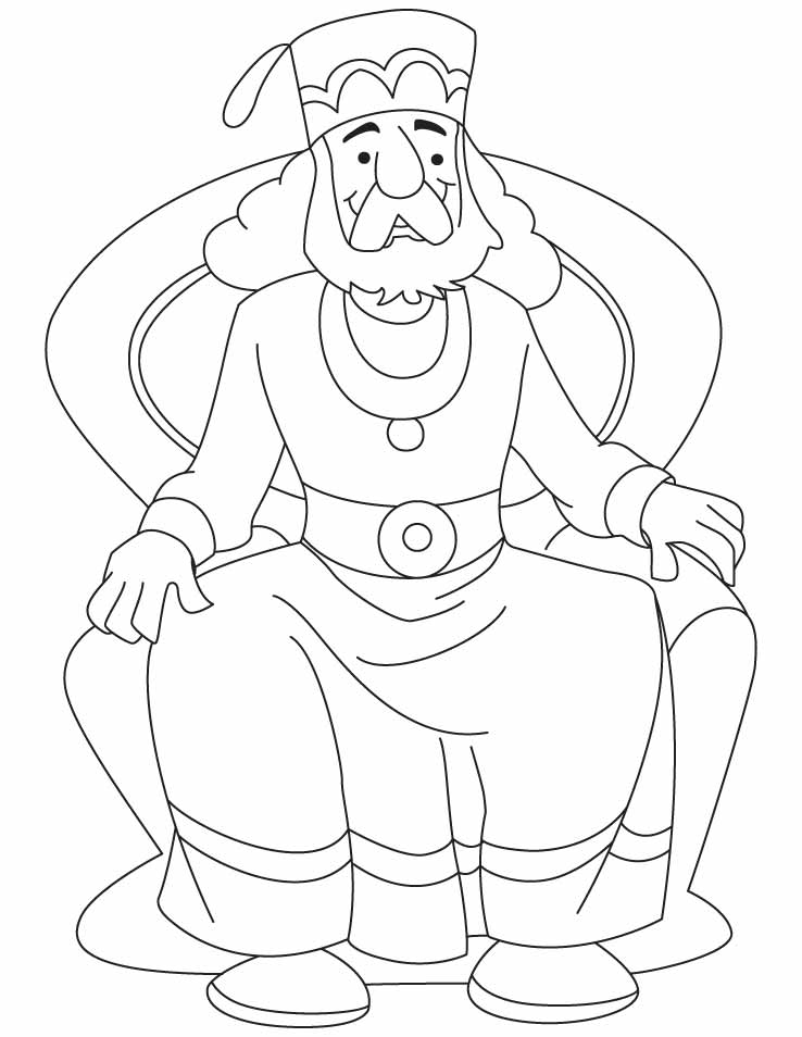 A king is sitting on his throne coloring pages