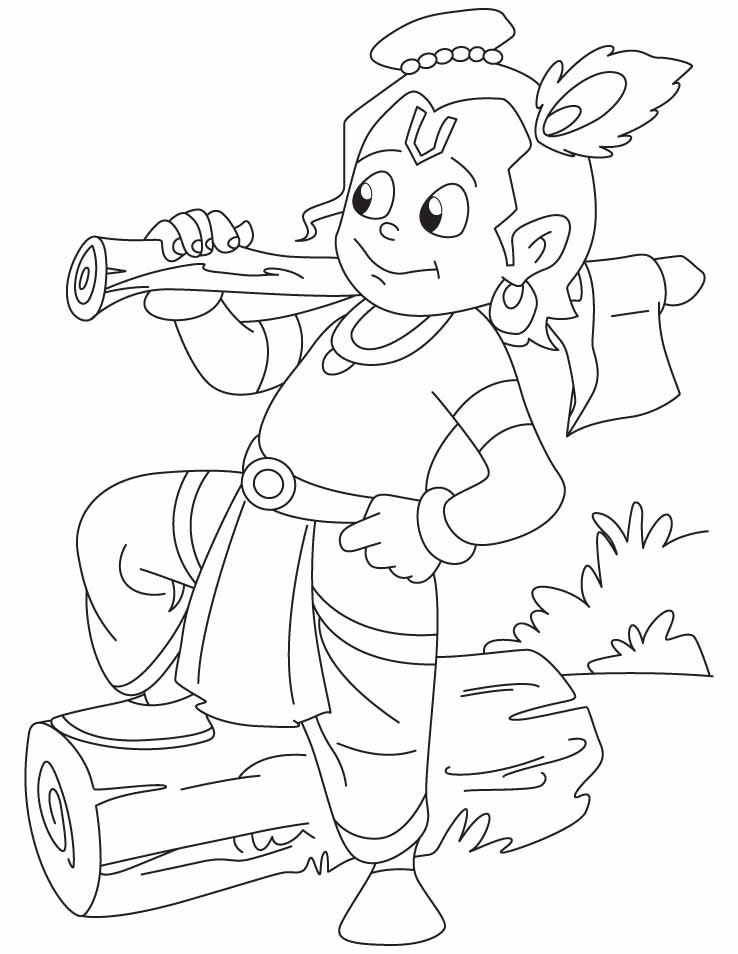 Lord Krishna is cutting wood with his axe coloring pages