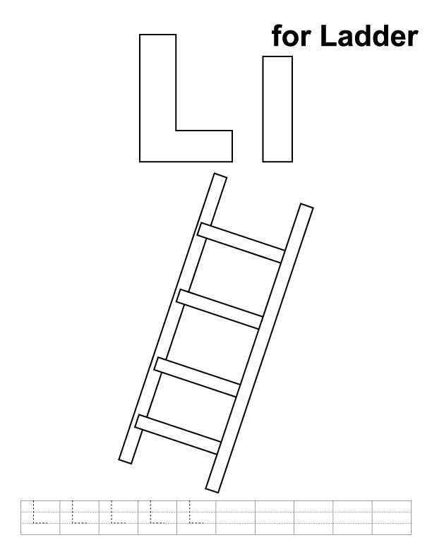L for ladder coloring page with handwriting practice