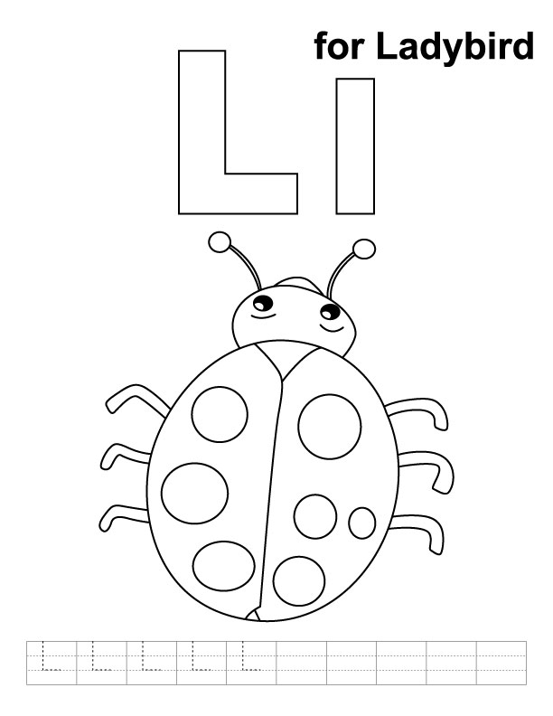 L for ladybird coloring page with handwriting practice