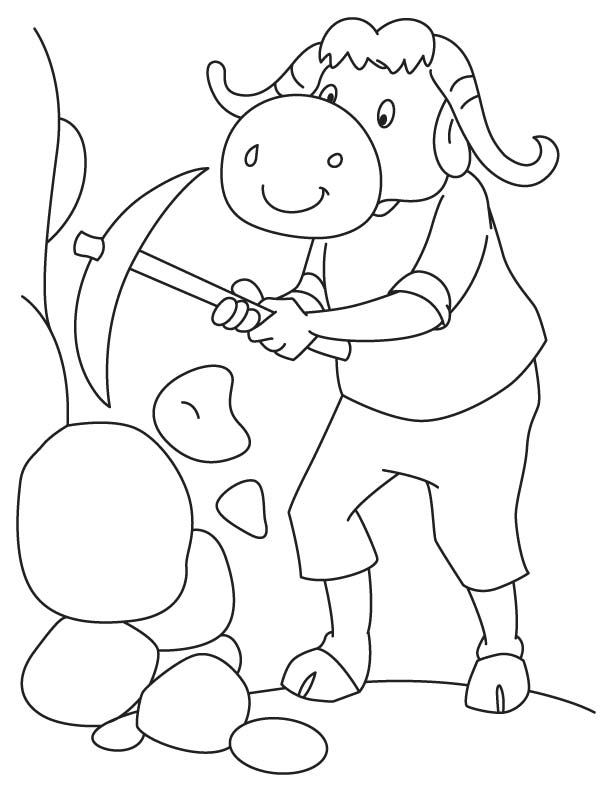 Laborious bull coloring page