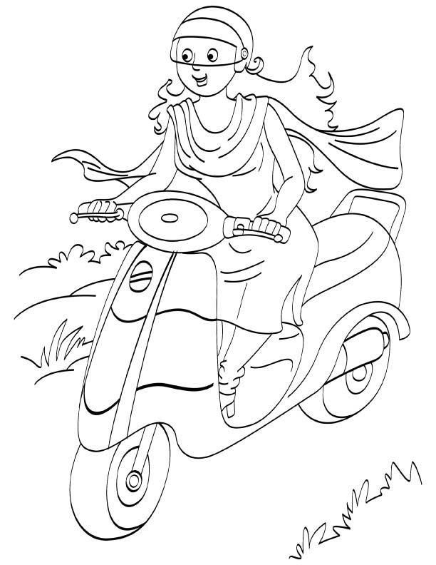 Lady driving scooty on womens day