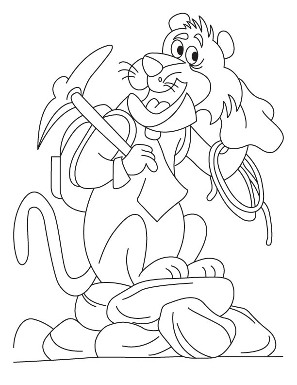 Lion witha a pickaxe and rope coloring page