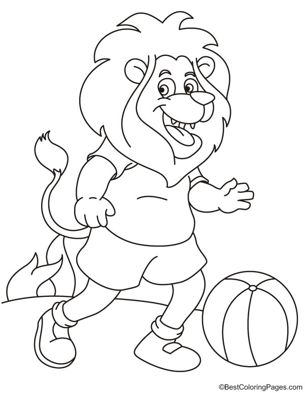 Lion playing with a ball coloring page