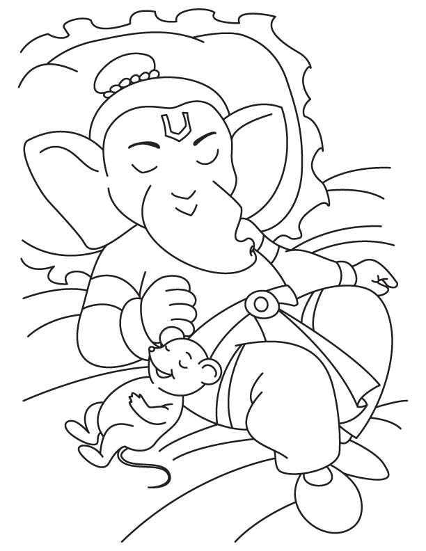 Lord ganesha resting coloring page