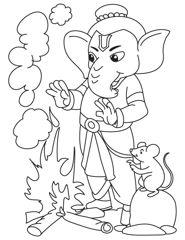 Lord ganesha with fire coloring page