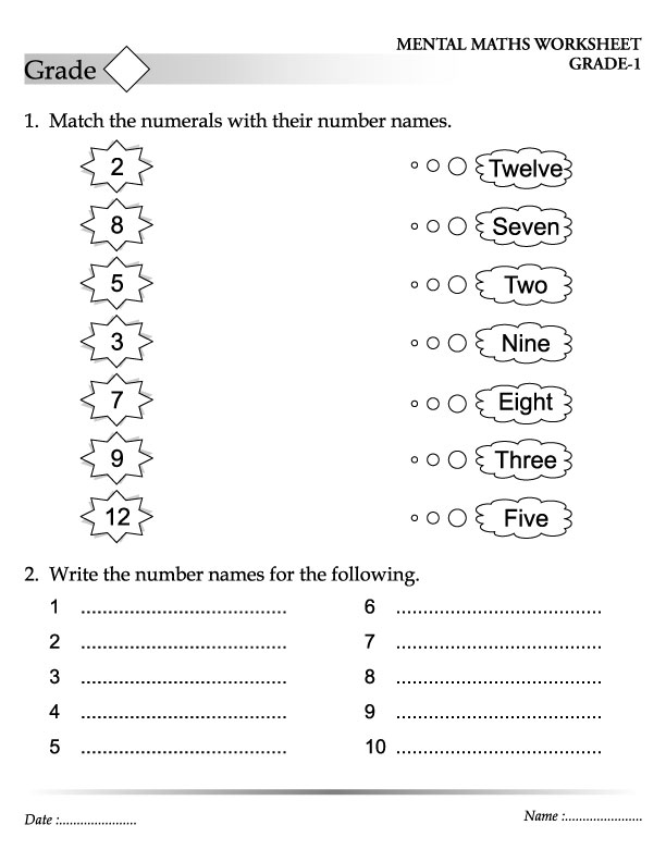 Match the numerals with their number names