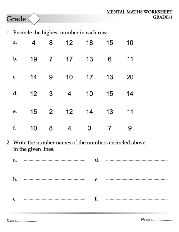 Encircle the highest number in each row