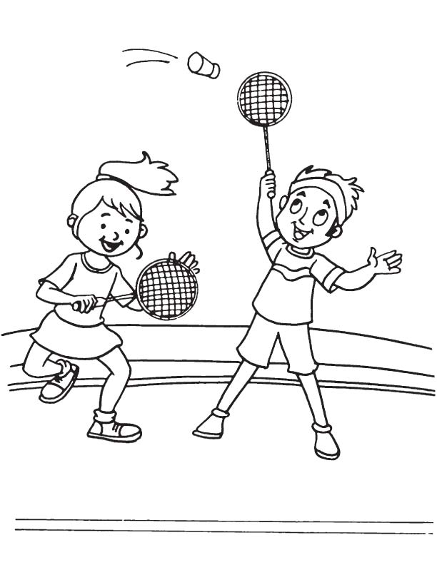 Mixed double badminton game coloring page