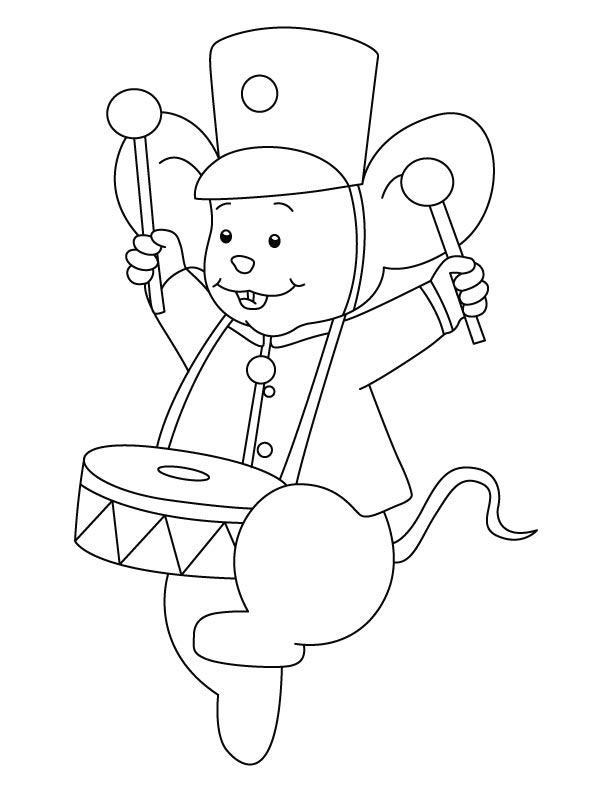 Mouse beating drum coloring pages