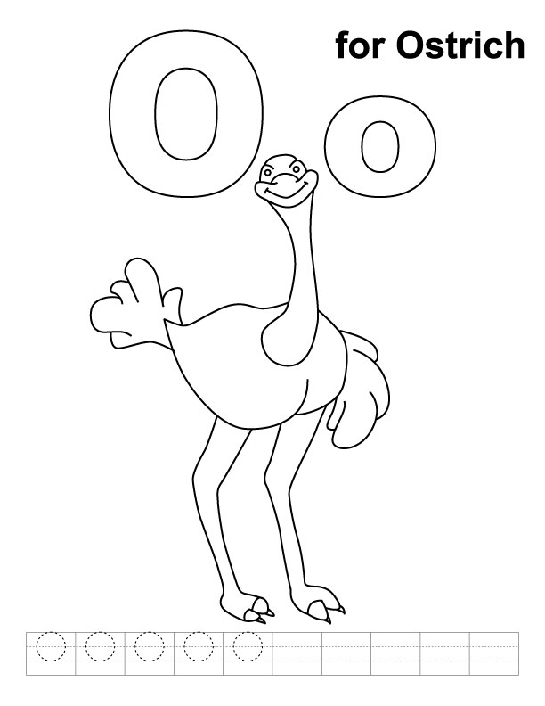 O for ostrich coloring page with handwriting practice