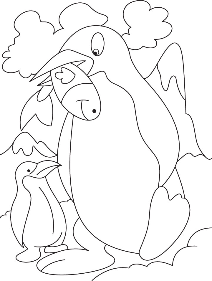 Penguin with a fish coloring page