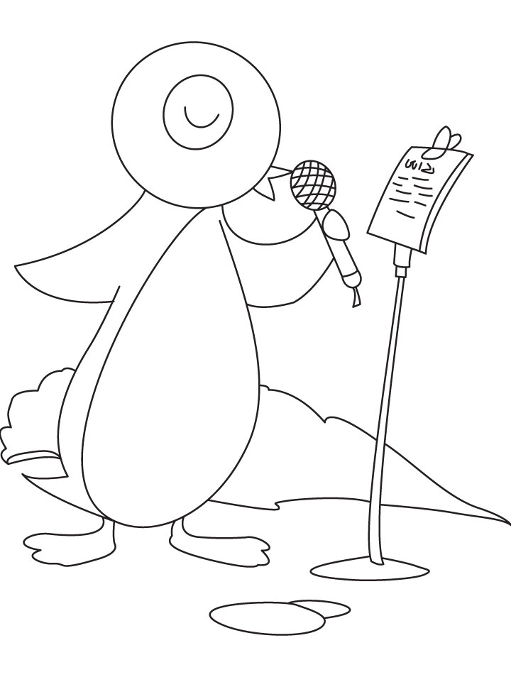 Penguin is singing a song coloring page