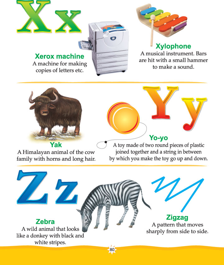 Printable picture dictionary alphabet x-z