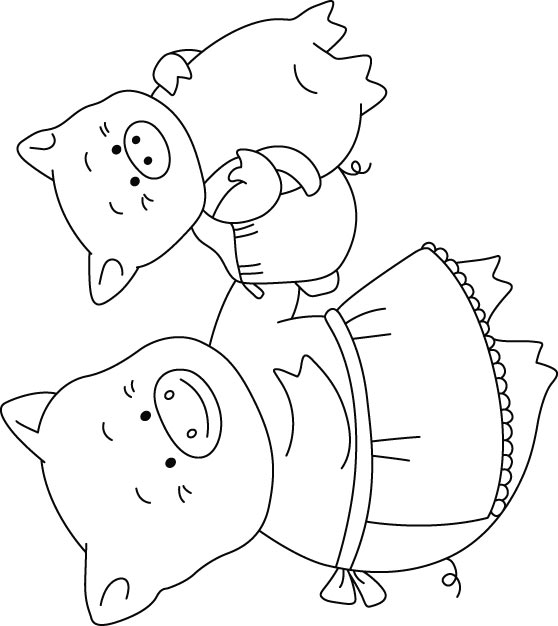 Baby Pig and mother-pig, ride high coloring pages | Download Free Baby