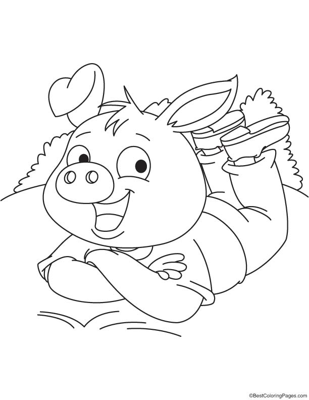 Pig in the garden coloring page