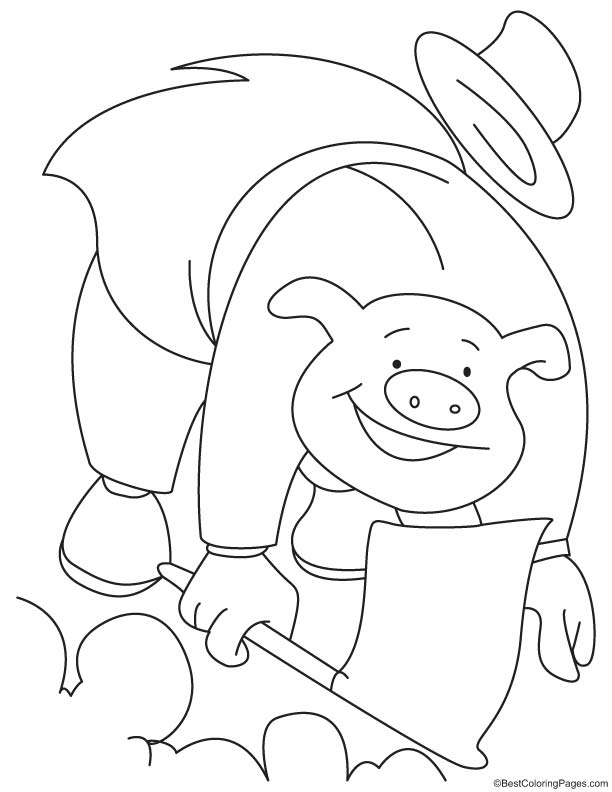 Pig with flag coloring page