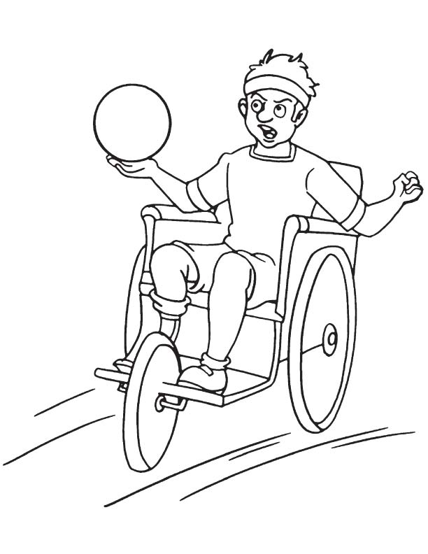 Playing basketball on wheelchair coloring page