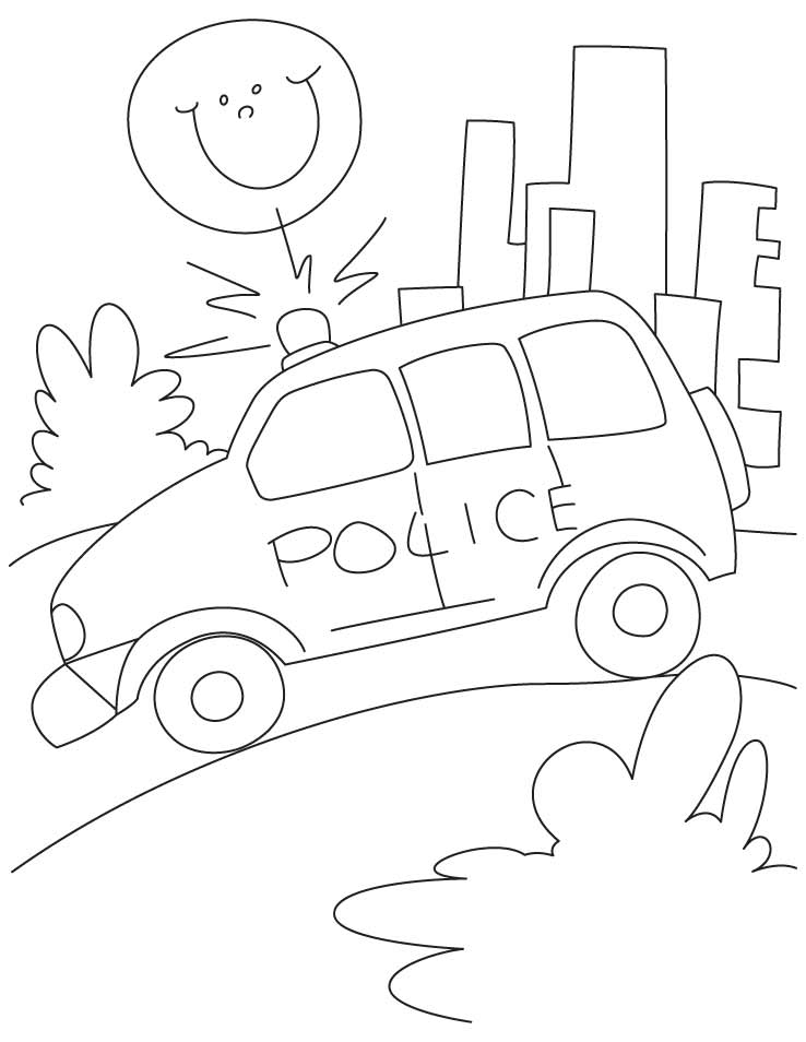 Police petrol car on road coloring page | Download Free Police petrol
