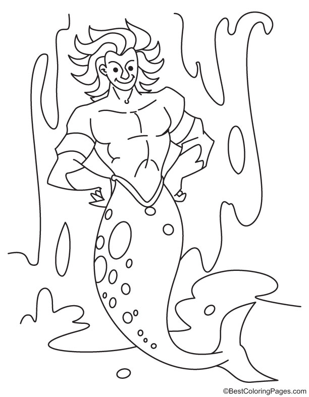 Powerful merman coloring page