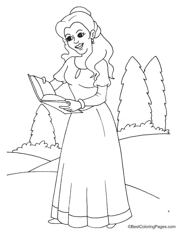 Princess reading book coloring page