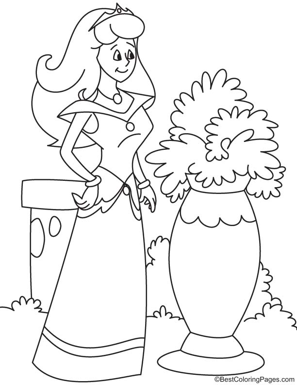 Princess with vase coloring page