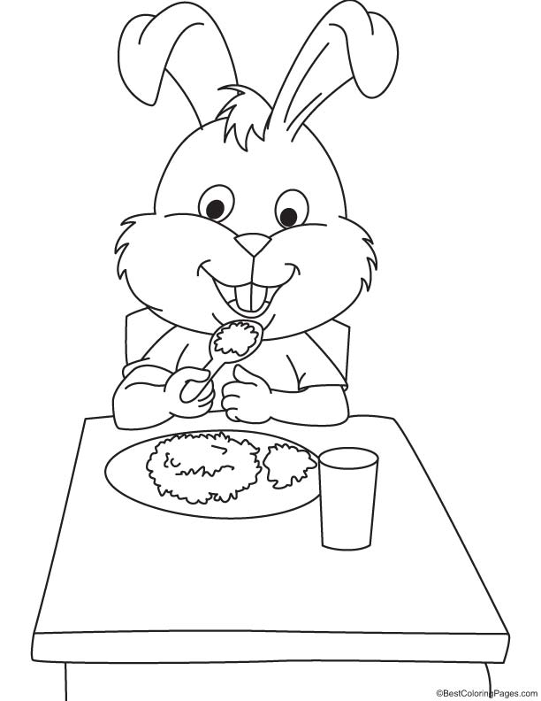 Rabbit having breakfast coloring page