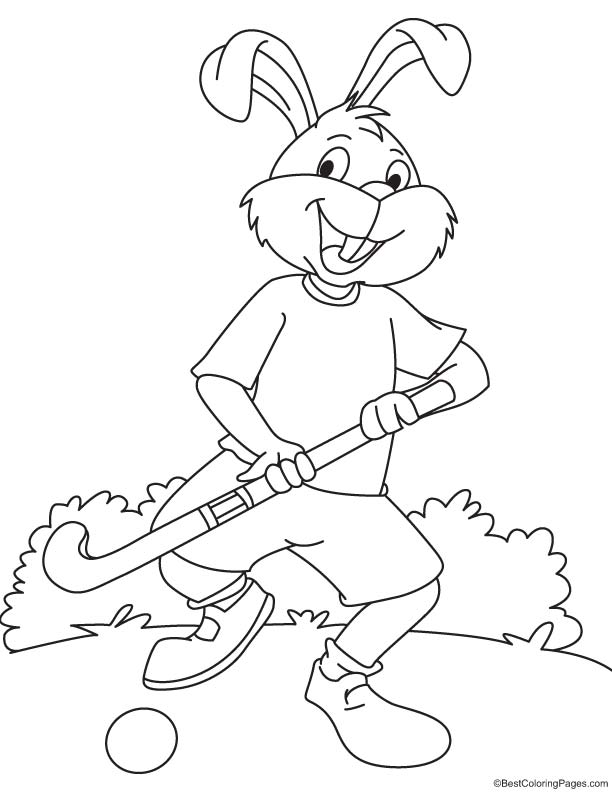 Rabbit playing hockey coloring page