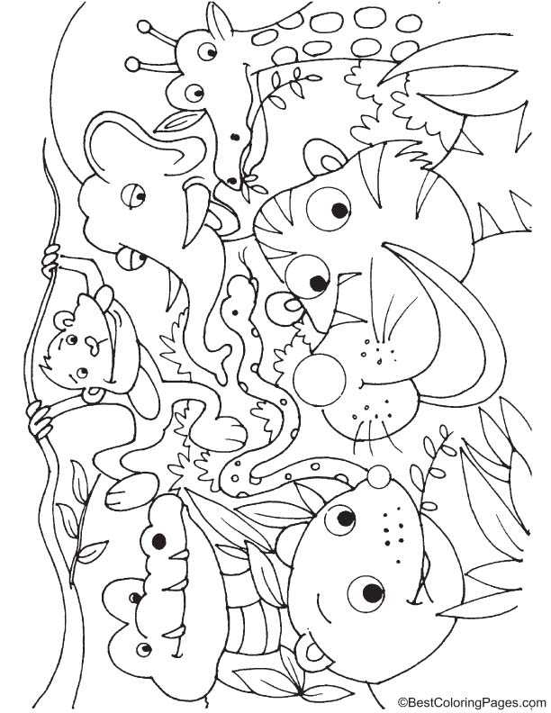 Rainforest animals coloring page