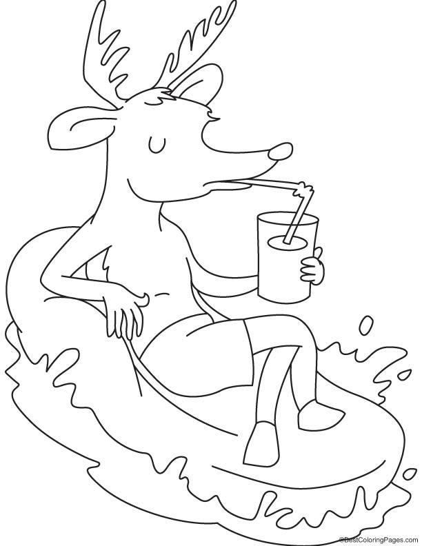 Reindeer drinking juice coloring page