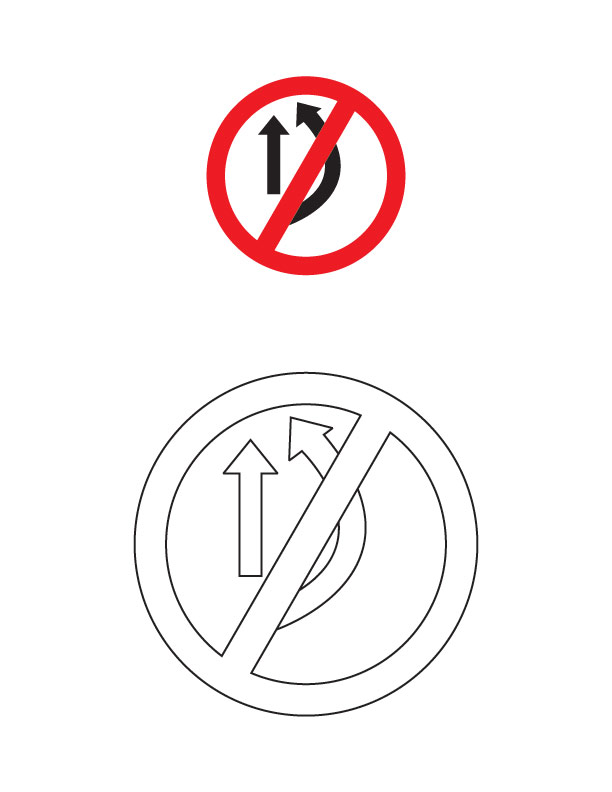 Overtaking prohibited traffic sign coloring page
