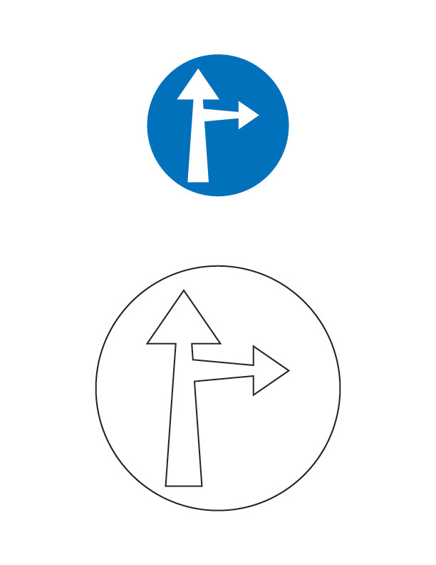Compulsory ahead or turn right traffic sign coloring page