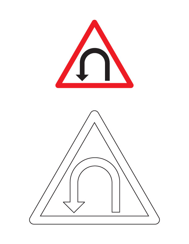 Left hair pin bend traffic sign coloring page
