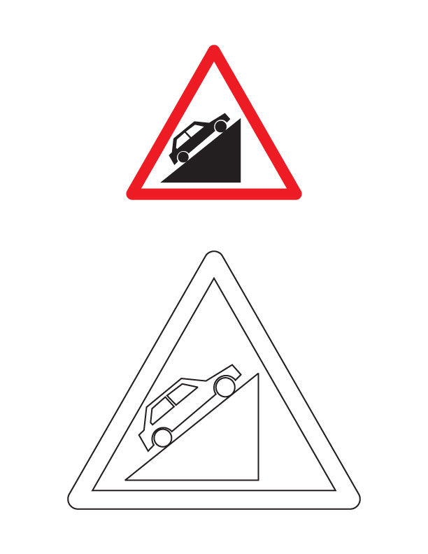 Steep ascent traffic sign coloring page