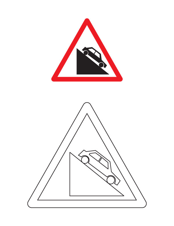 Steep descent traffic sign coloring page