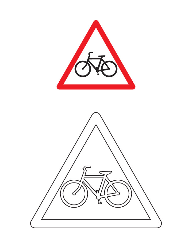 Cycle crossing traffic sign coloring page