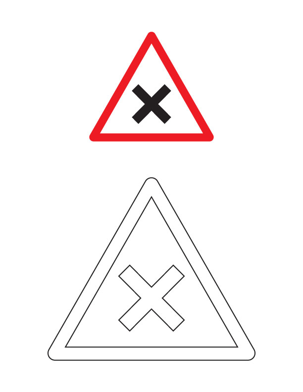 Cross road traffic sign coloring page