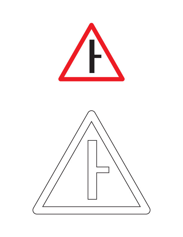 Right slide road traffic sign coloring page
