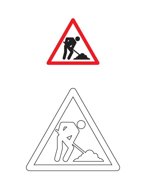 Men at work traffic sign coloring page