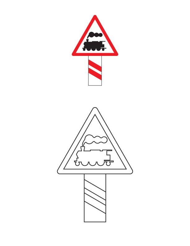 Unguarded railway crossing traffic sign coloring page