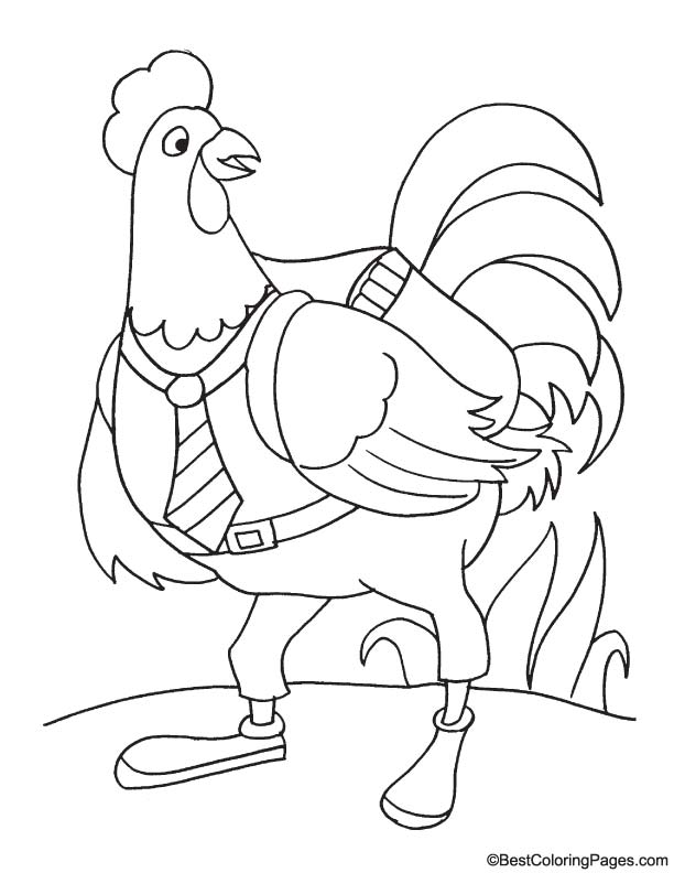 Rooster going coloring page