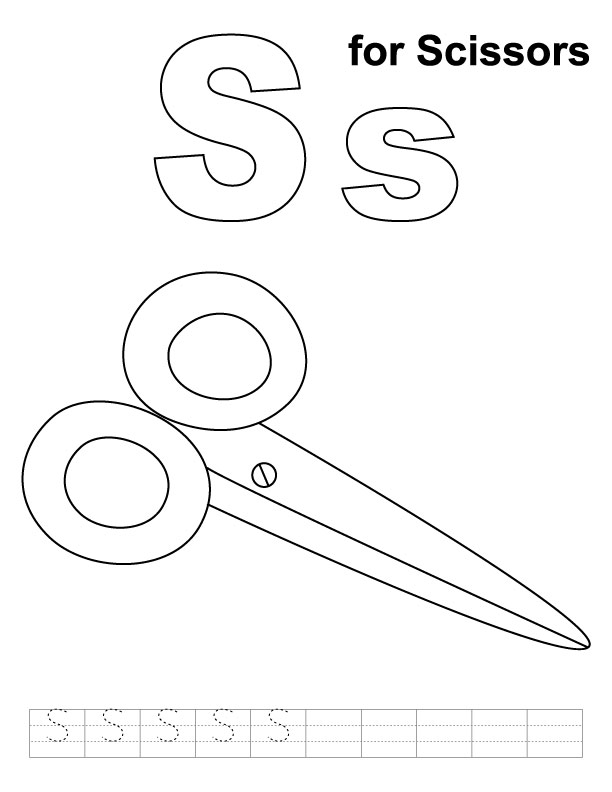 S for scissors coloring page with handwriting practice