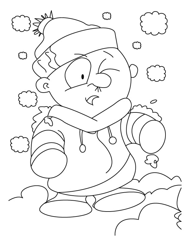 A boy disguise himself as a snowman coloring pages