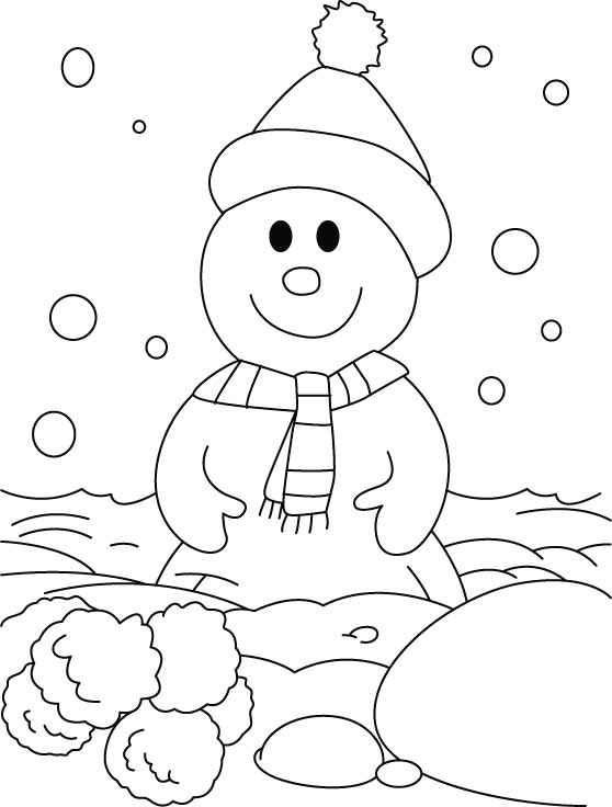 A happy snowman in the snow field coloring pages