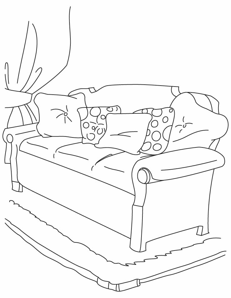 Three seater sofa with cushions coloring pages