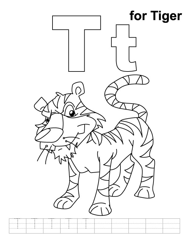 T For Tiger Coloring Page With Handwriting Practice Download Free T 