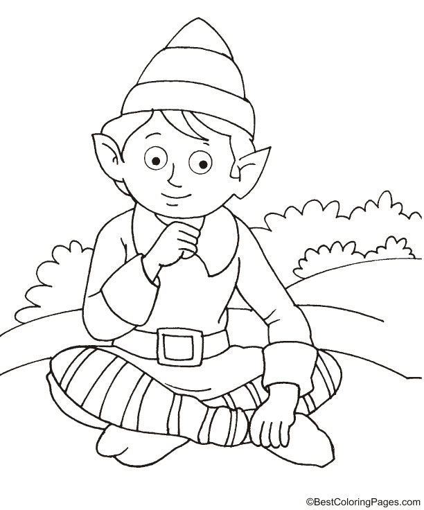 Thinking elf coloring page