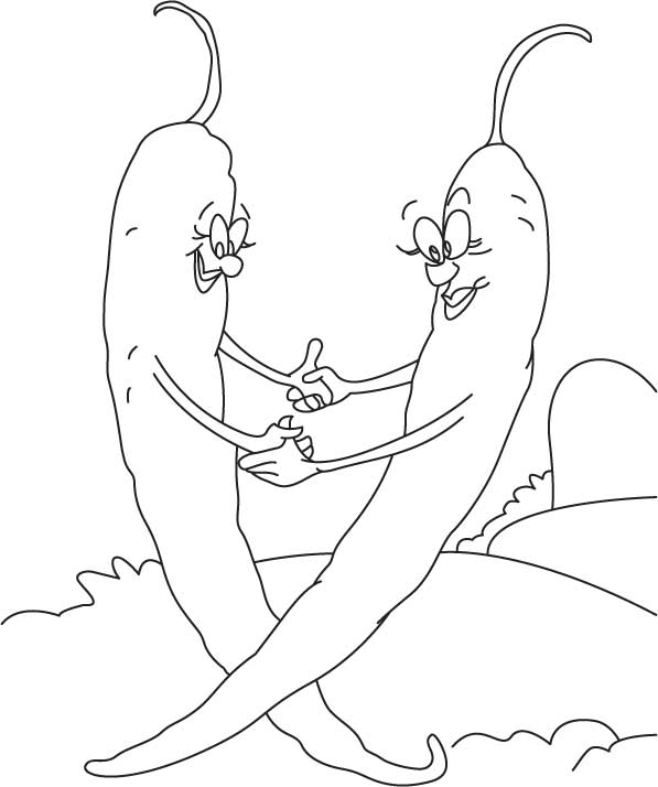 Two chillies dancing coloring page